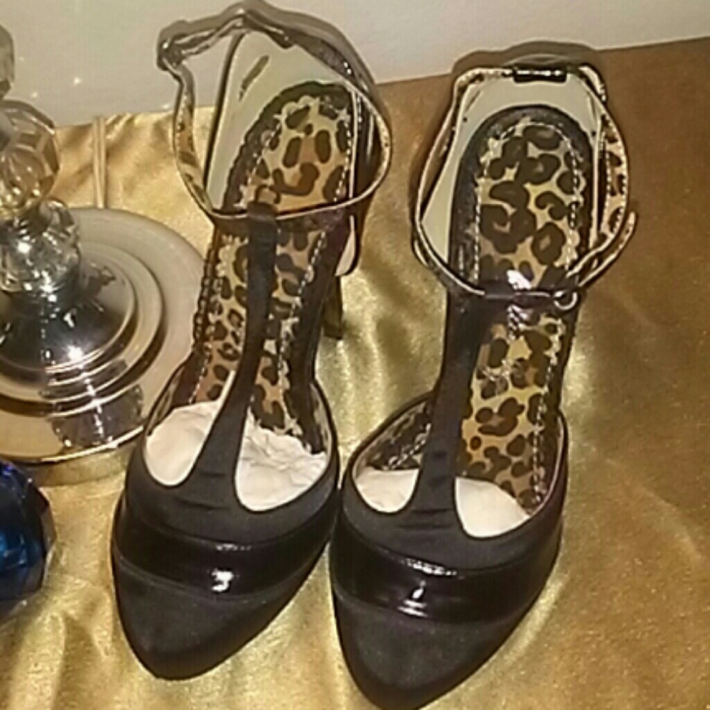 Bettie Page by Ellie Black T-Strap Satin Heels
